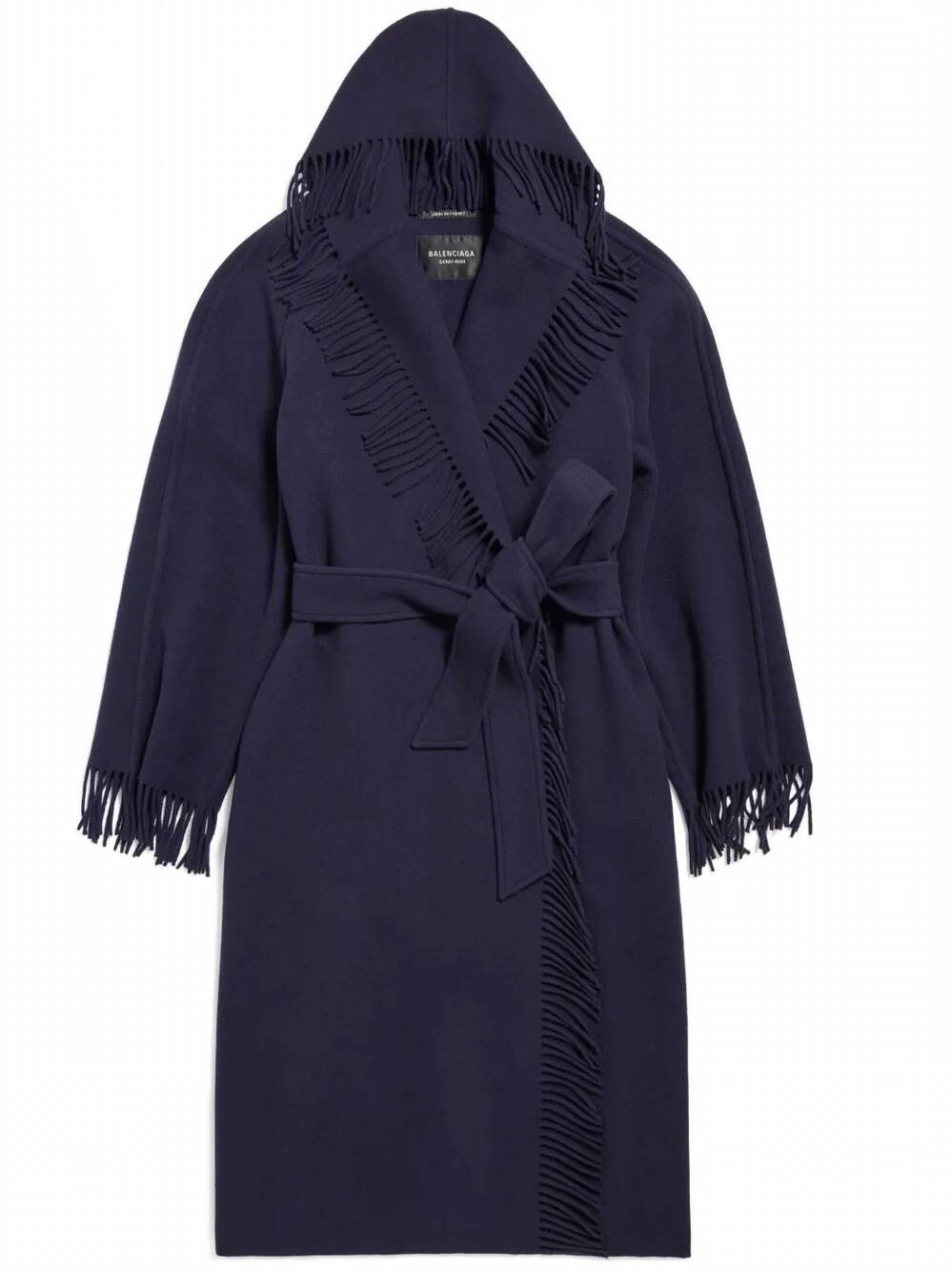 NEW BALENCIAGA women's fringe brushed wool coat in dark navy
